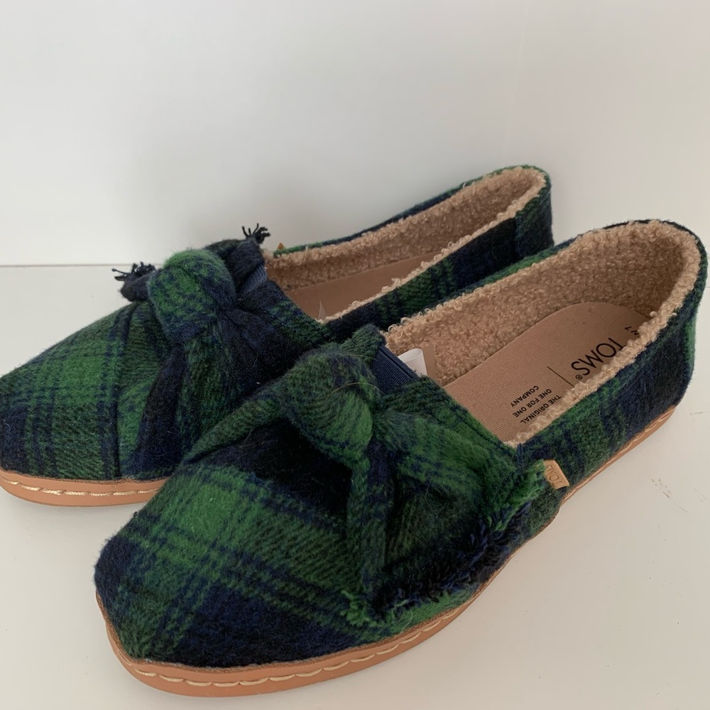 NWT Tom’s Felt Alpargata Blue/Green Plaid Bow, 7